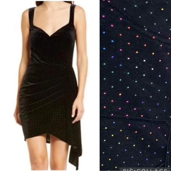 SAYLOR Nollie Black Velvet Mini Dress with Colorful Dots M NWT - Picture 11 of 11